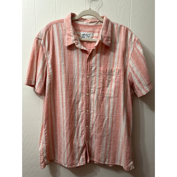 American Eagle XXL Men’s Beach/Paradise  Peach Striped Cotton Short Sleeve Shirt - Picture 1 of 7